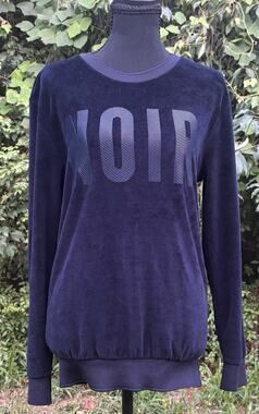 Zara Man Velour NOIR Sweatshirt Navy Blue Crewneck Pullover Size S